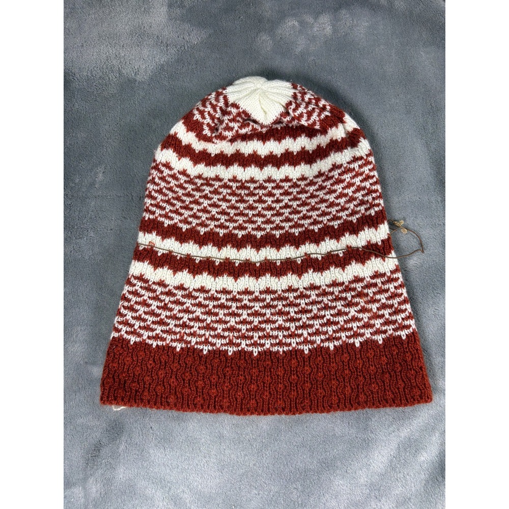 Unbranded Unisex Fair Isle Knit Beanie Hat One Size Rust Orange Cream Geometric